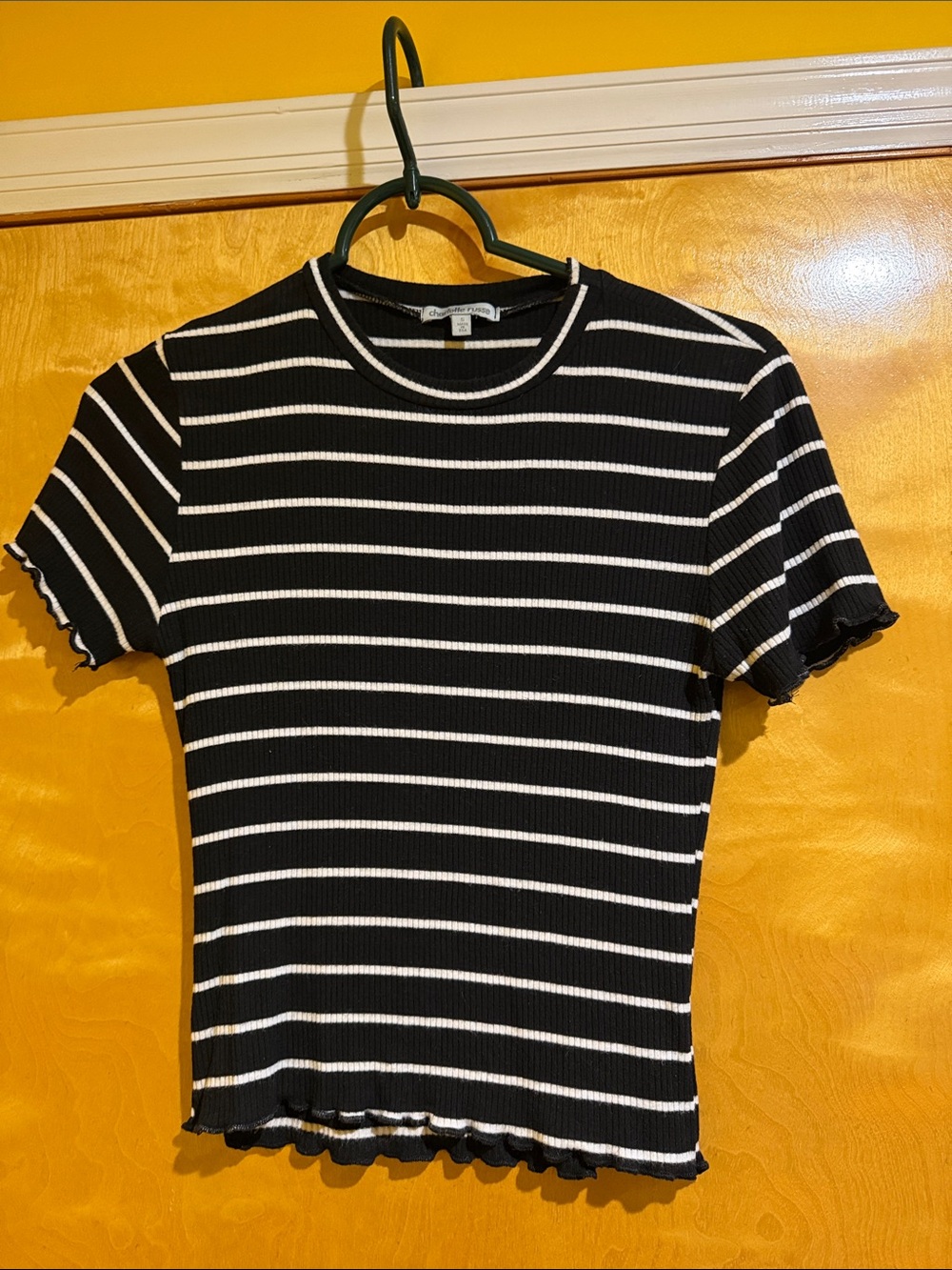 Charlotte Russe Black & White Striped Ribbed Tee